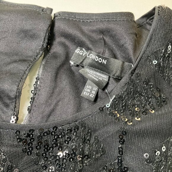 Maggy London Black Sequin Dress Size 12 US lined Classic cocktail NWT - Picture 5 of 11